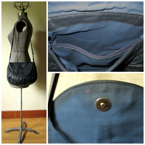 hobo bag, midnight blue dark navy leather boho ba… - image 6