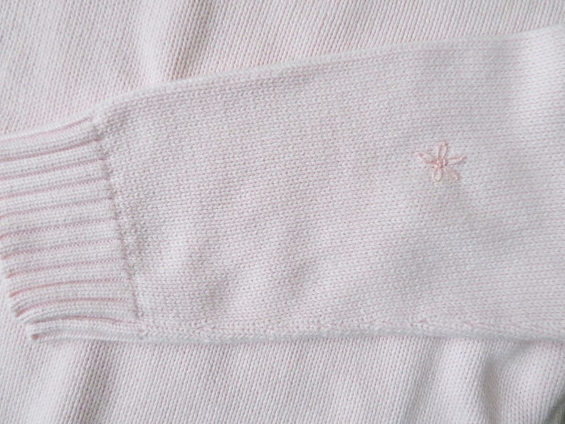 pale pink cotton pullover with embroidery, crewneck sweater, oversized on small, women medium, vintage 90s clothing image 4