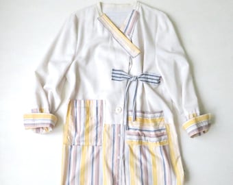 Upcycled Shirt - altered clothing,  raw edge patchwork tunic, bust 42"