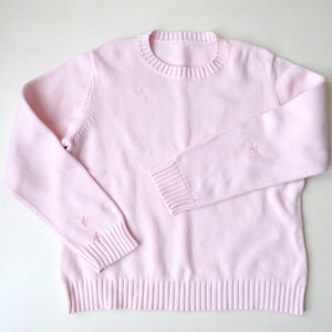 pale pink cotton pullover with embroidery, crewneck sweater, oversized on small, women medium, vintage 90s clothing image 1