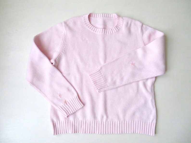 pull en coton rose pâle avec broderie, pull à col rond, surdimensionné sur petit, moyen pour femme, vêtements vintage des années 90 image 1