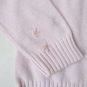 pale pink cotton pullover with embroidery, crewneck sweater, oversized on small, women medium, vintage 90s clothing image 3