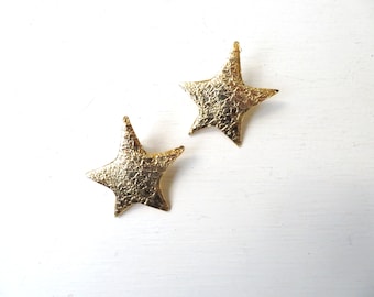 gold star earrings, vintage 80s asymmetrical jewelry, modernistic stud earrings, abstract stars, post back, gift idea