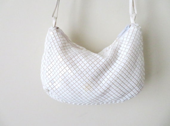 white shoulder bag, long strap purse, plastic til… - image 3