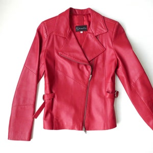 red leather jacket, xxs, motorcycle jacket, vintage 90s does 70s clothing, women extra extra small, Italian leather,