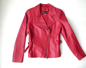 red leather jacket, XXS, motorcycle jacket, vintage 90s does 70s clothing, women extra extra small, Cinzia Picci, Italian leather