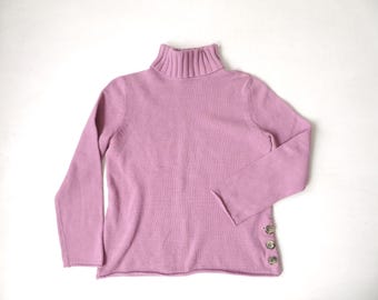 cotton turtleneck sweater, mauve pink pullover, minimalist style, vintage 90s, womens small, J Jill