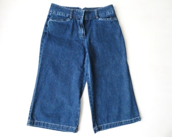 wide leg floods, cropped jeans, indigo blue denim gaucho pants, vintage 90s, women small, Liz Claiborne
