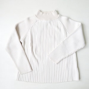 90s mockneck sweater, cream beige vintage turtleneck ribbed pullover, cotton sweater, minimalist style, small medium,