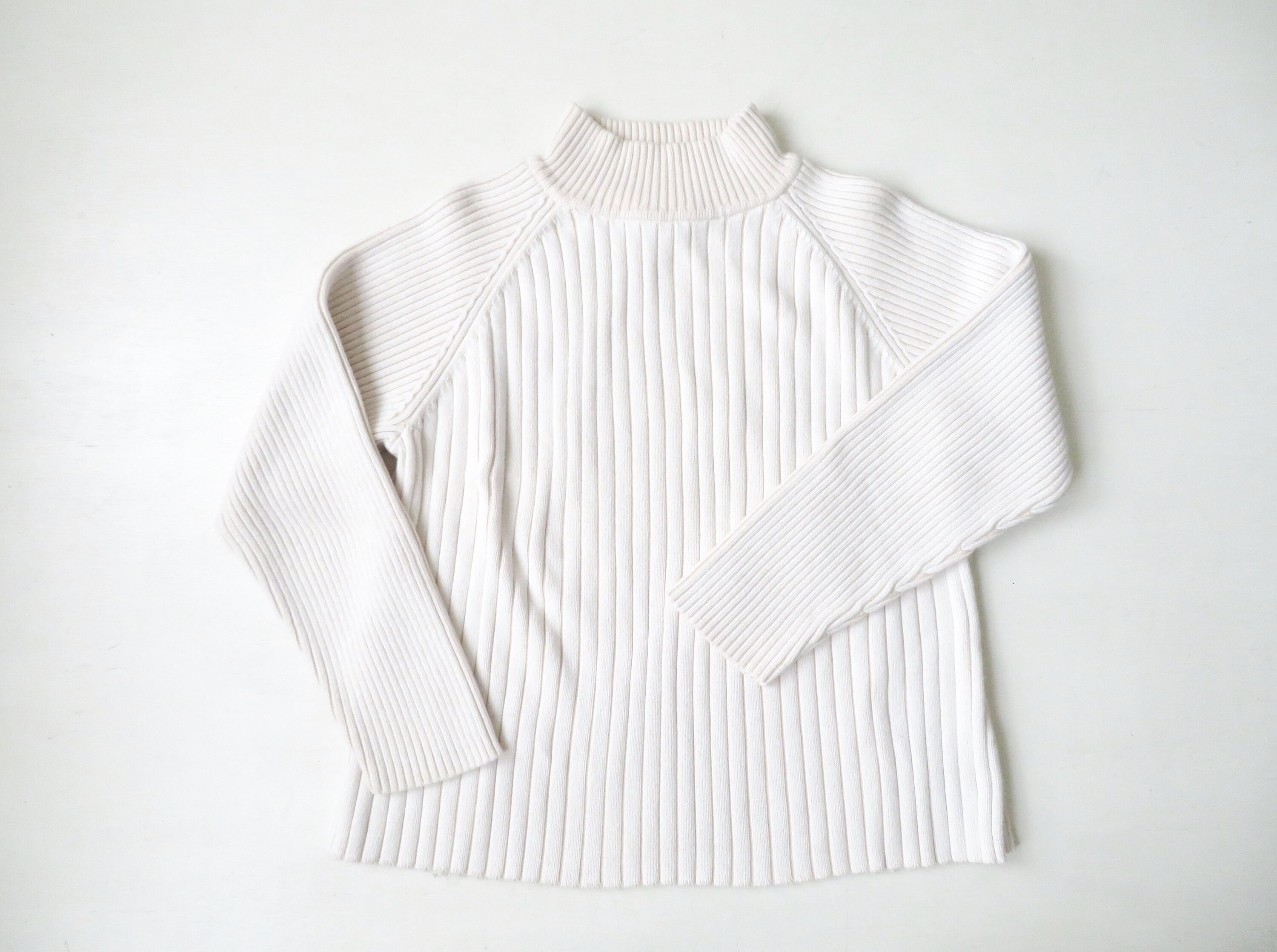 90s mockneck sweater, cream beige vintage turtleneck ribbed pullover, cotton sweater, minimalist style, small medium,