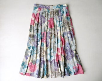 Vintage Alfred Dunner Floral Midi Skirt: Crinkle Texture, Elastic Waist (Small)