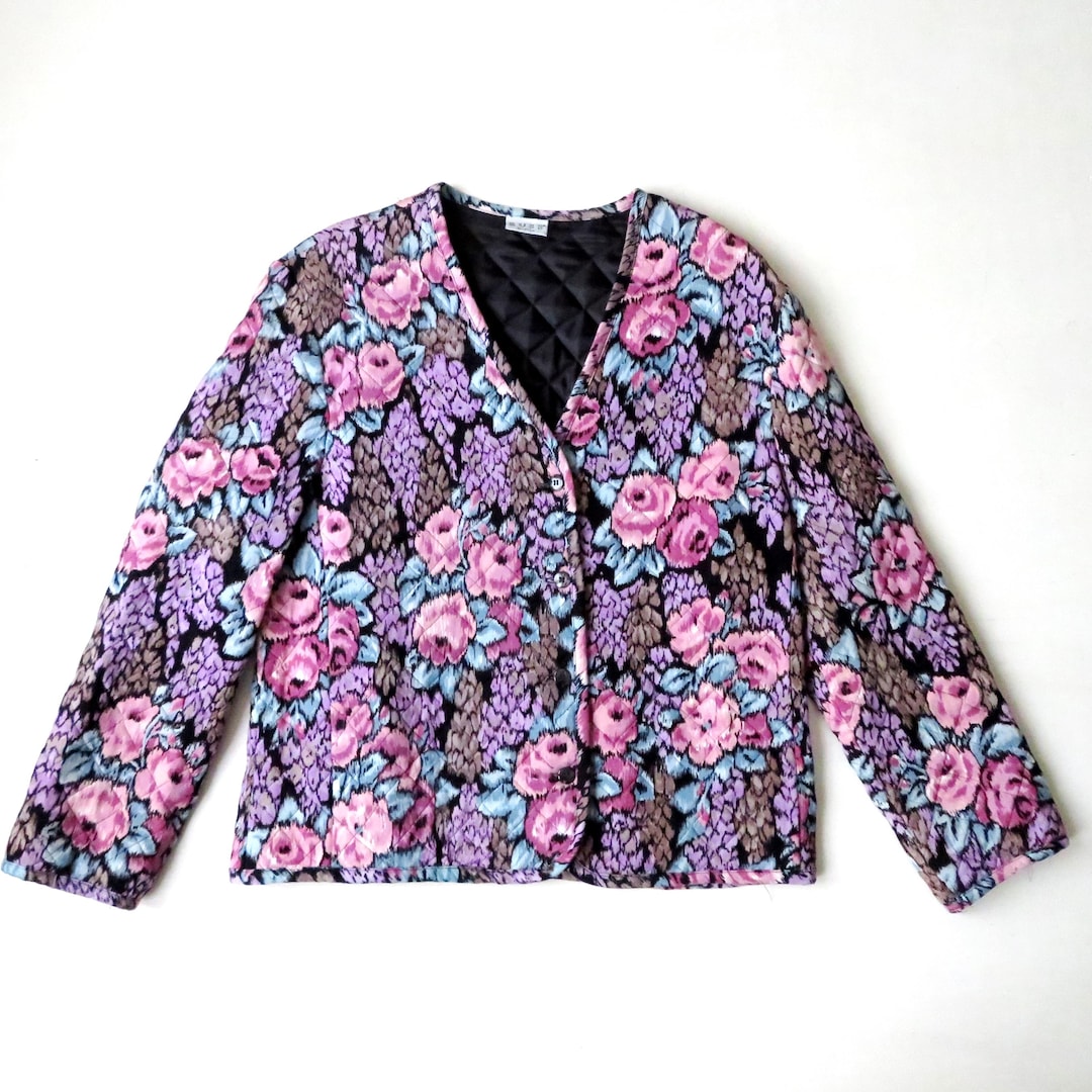 Quilted Jacket - Vintage 80s Quilted Floral Granny Core Style 