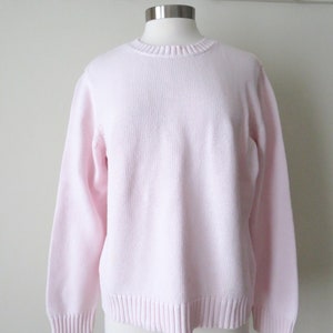 pale pink cotton pullover with embroidery, crewneck sweater, oversized on small, women medium, vintage 90s clothing image 2