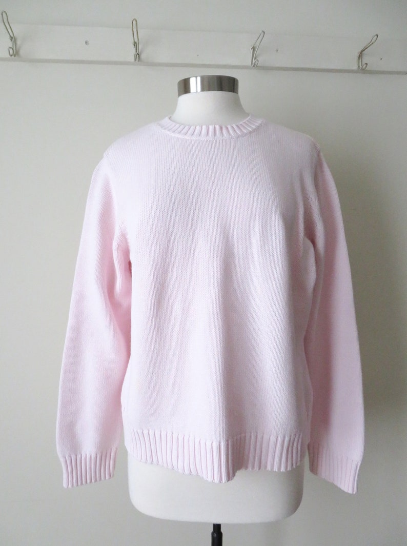 pale pink cotton pullover with embroidery, crewneck sweater, oversized on small, women medium, vintage 90s clothing image 2