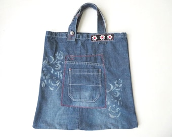 Tote Bag, Upcycled Denim Market Bag