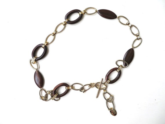 Liz Claiborne Brown and Gold Chain Belt Vintage Liz Claiborne Gold & Faux Tortoise Chain Belt 90s main image 2