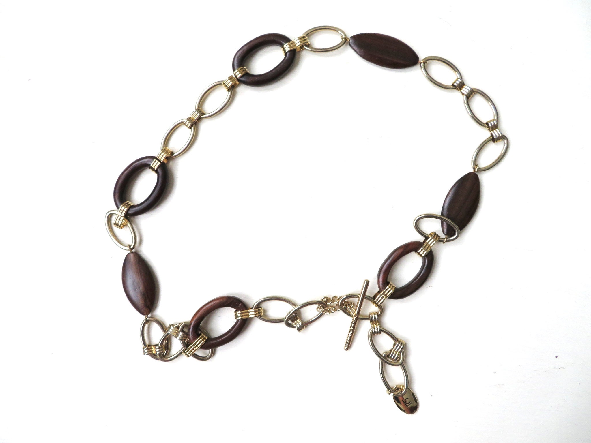 Vintage Liz Claiborne Two Tone Chain Belt Gold Silver Braided LC Adjustable Beautiful Liz Claiborne Gold Tone Oval Chain Link Belt  main image 4