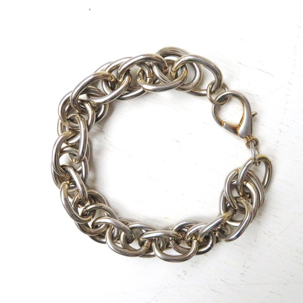 chunky bracelet, chain bracelet, pale gold, large links, vintage jewelry, gift idea