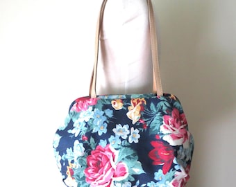 floral shoulder bag - vintage 90s fabric bag with leather straps - new with tag - Richmark