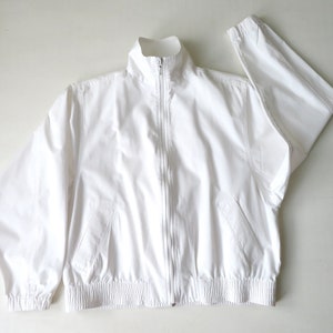 white cotton bomber jacket with funnel neck, oversized jacket with pockets, tomboy clothing, vintage 80s small medium,