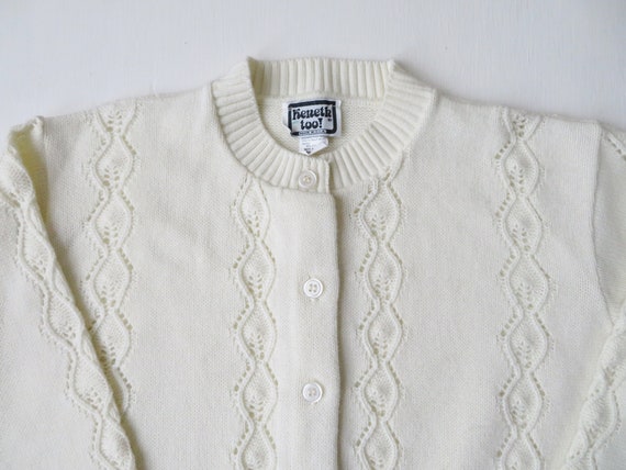 cream cardigan, lacy knit, off white sweater, pre… - image 4