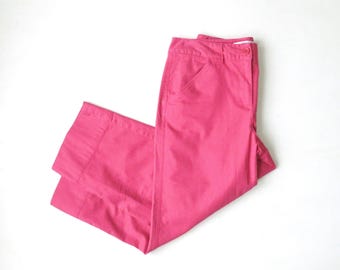 cropped pants with pockets, raspberry pink capri pants, minimalist style clothing vintage 90s, womens size small,