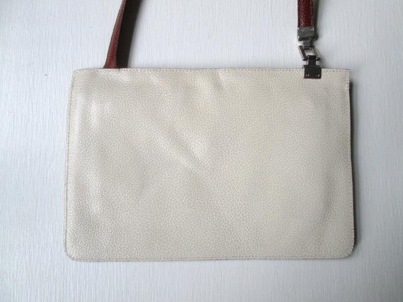 flat crossbody bag, wallet bag, two tone beige an… - image 6