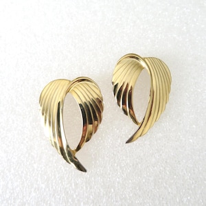 statement earrings vintage 80s 90s asymmetrical wings, gold tone modernistic stud ear rings, FREE gift wrap