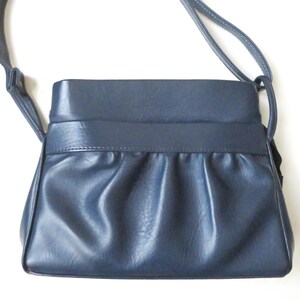 vintage navy blue shoulder bag with long strap, minimalist style, 1970s vegan purse image 3