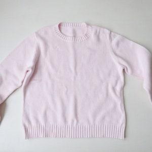 pale pink cotton pullover with embroidery, crewneck sweater, oversized on small, women medium, vintage 90s clothing image 6