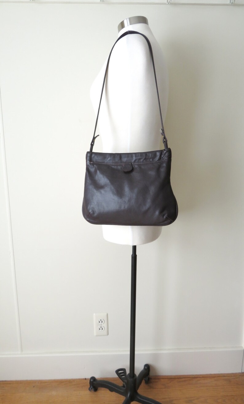 Brown leather hobo bag long strap purse with hinged opening Etsy
