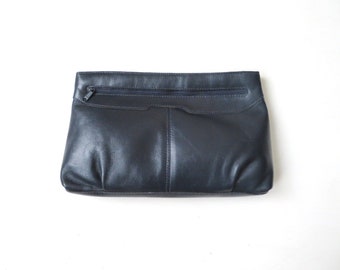 vintage clutch bag, navy blue leather, minimalist style handbag, 80s purse, Contessa