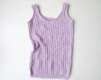 lavender tank, sleeveless sweater, knit tank top, minimalist clothing, vintage 70s clothing, women extra small