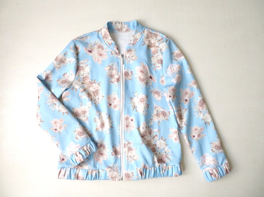 Vintage Y2k Lightweight Blue Floral Zip up Bomber Jacket - Etsy