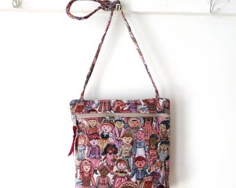 tapestry bag, vintage crossbody bag, vegan fabric purse