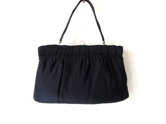 Vintage Black Satin Clutch Bag: Ruched 50s 60s Ev… - image 4
