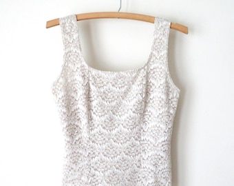 stretch lace camisole XS - vintage - beige tank - extra small - bust 34"