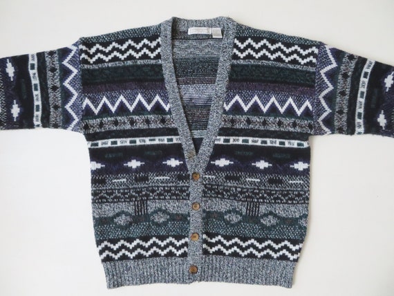 oversized cardigan with Nordic pattern, fair isle… - image 3