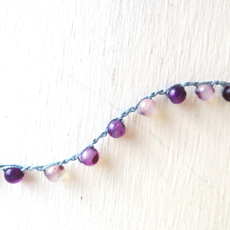 Amethyst Bracelet with Vintage Button - 7 inches long - Lavender image 6