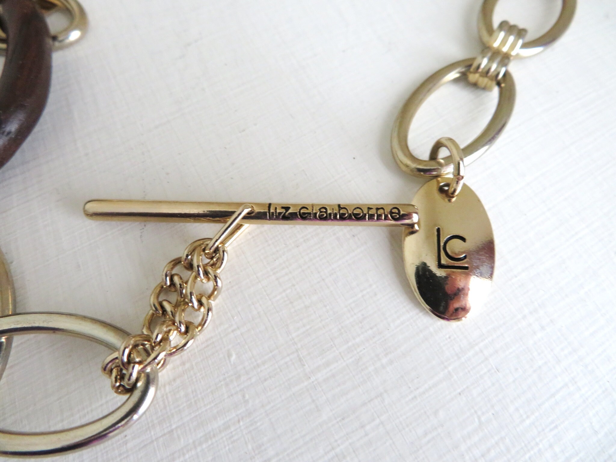 Vintage Rare Liz Claiborne Gold & Silver Chain Link Belt Vintage Liz Claiborne Chain Belt: Gold Tone & Wood  main image 2