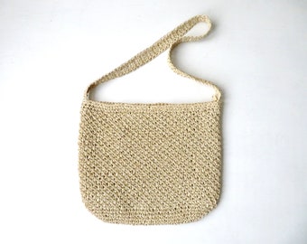 straw shoulder bag, beach bag, market tote, natural tan, vegan bag, vintage 90s