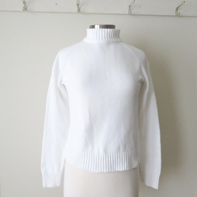 white mockneck sweater, cotton turtleneck pullover, minimal sweater, vintage 90s, women small, Jeanne Pierre image 2