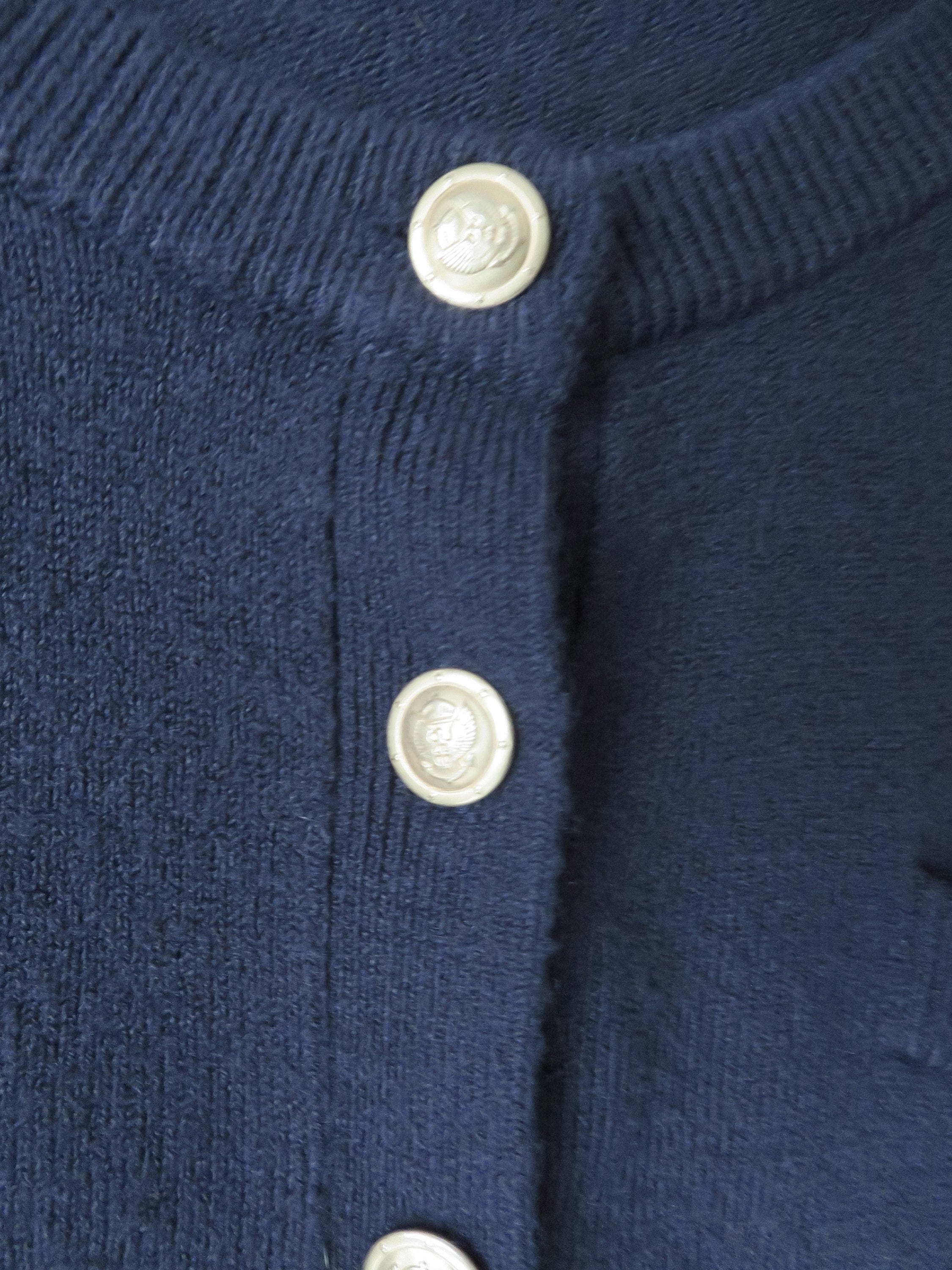 Vintage 90s Navy Blue Cardigan: Gold Button Acrylic Sweater 