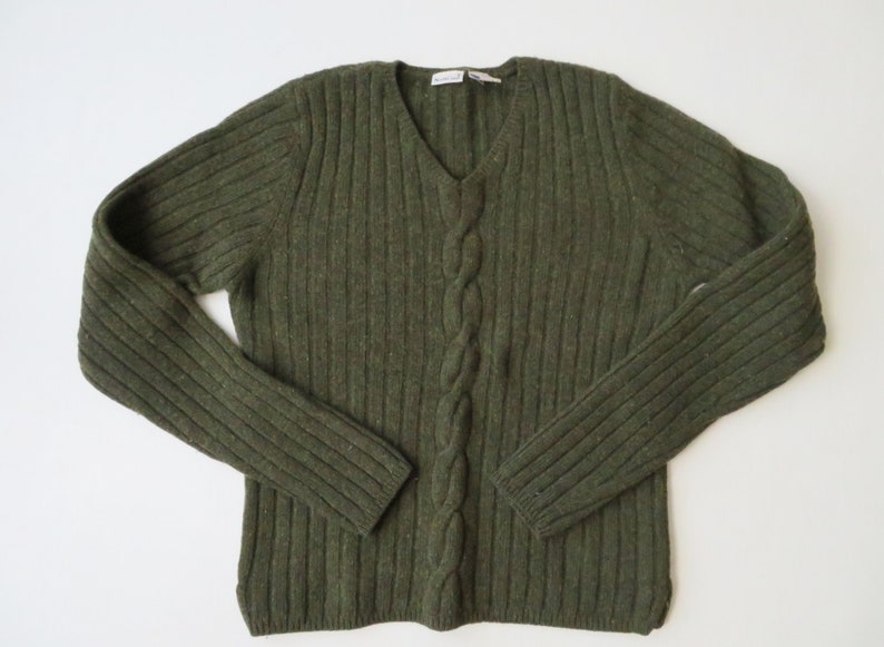 Wool Small SweaterLoden Tweed Vneck PulloverMinimalist Green StyleWomen Heather wOmN8yvn0