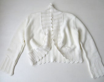 shrug cardigan off white sweater, bridal sweater, mori girl clothing, vintage 90s, women medium