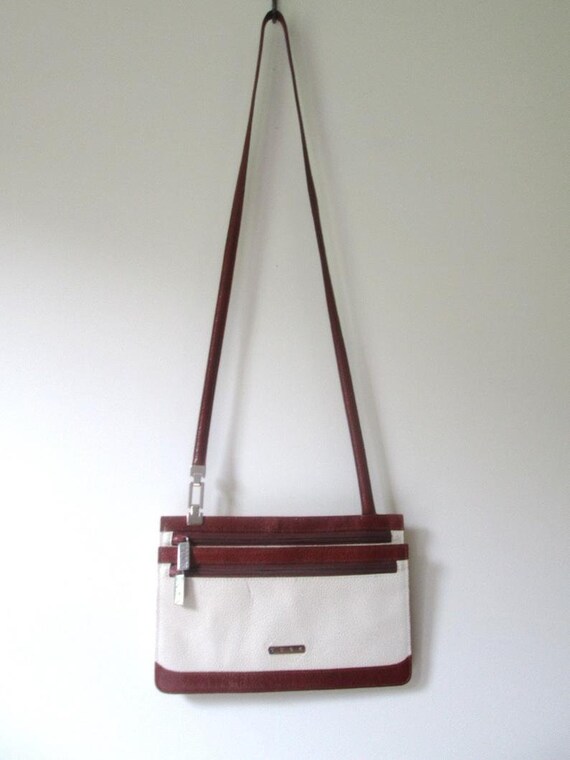 flat crossbody bag, wallet bag, two tone beige an… - image 3