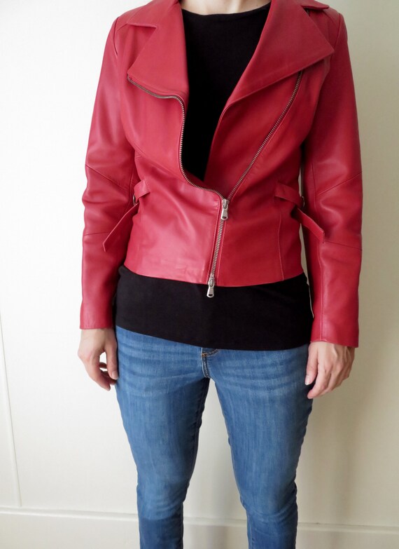 red leather jacket, XXS, motorcycle jacket, vintage 9… Gem