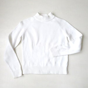 white mockneck sweater, cotton turtleneck pullover, minimal sweater, vintage 90s, women small, Jeanne Pierre image 1