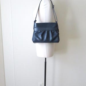 vintage navy blue shoulder bag with long strap, minimalist style, 1970s vegan purse image 2