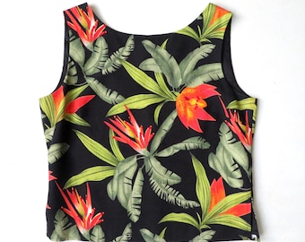 Silk Crop Top - Vintage 90s Tommy Bahama Tropical Print Tank, Women's Small